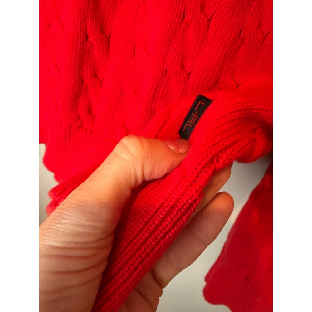 Lauren Ralph Lauren Active Red Cable Knit Full Zip Sweater Mock Neck Womens L - Picture 5 of 9
